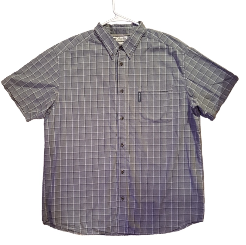 Columbia grey and yellow/gold plaid short sleeve shirt, XXL